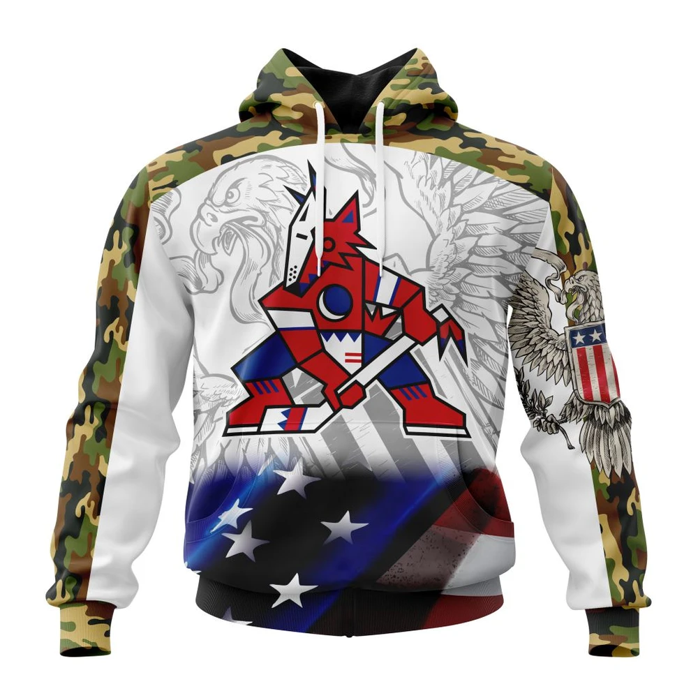Arizona Coyotes Specialized Design With Our America Flag And Our America Eagle All Over Print Hoodie Style 95549