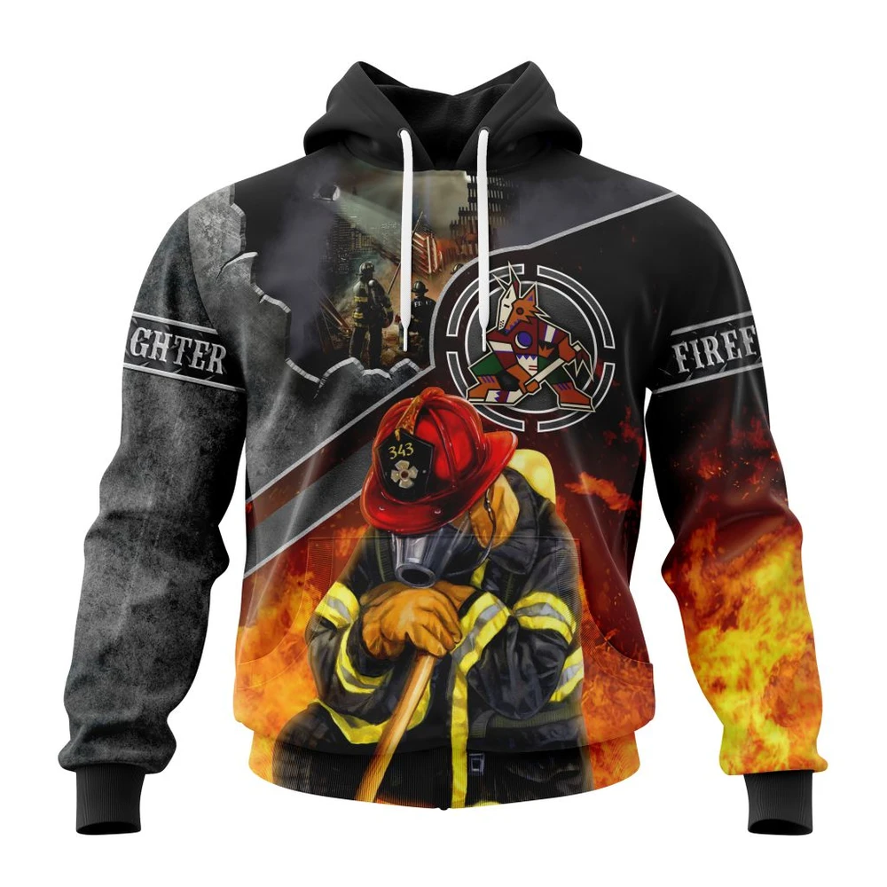 Arizona Coyotes Specialized Kits To Honor Firefighter In Patriot Day We Will Never Forget All Over Print Hoodie Style 60956