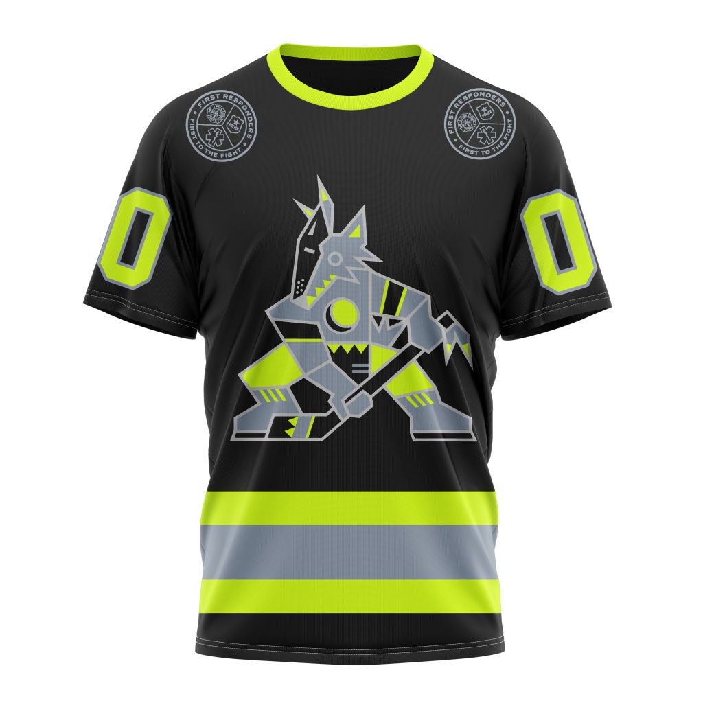 Arizona Coyotes Specialized Unisex Kits With FireFighter Uniforms Color Personalized Name And Number T-Shirt Oregontrailrvpk Shirt