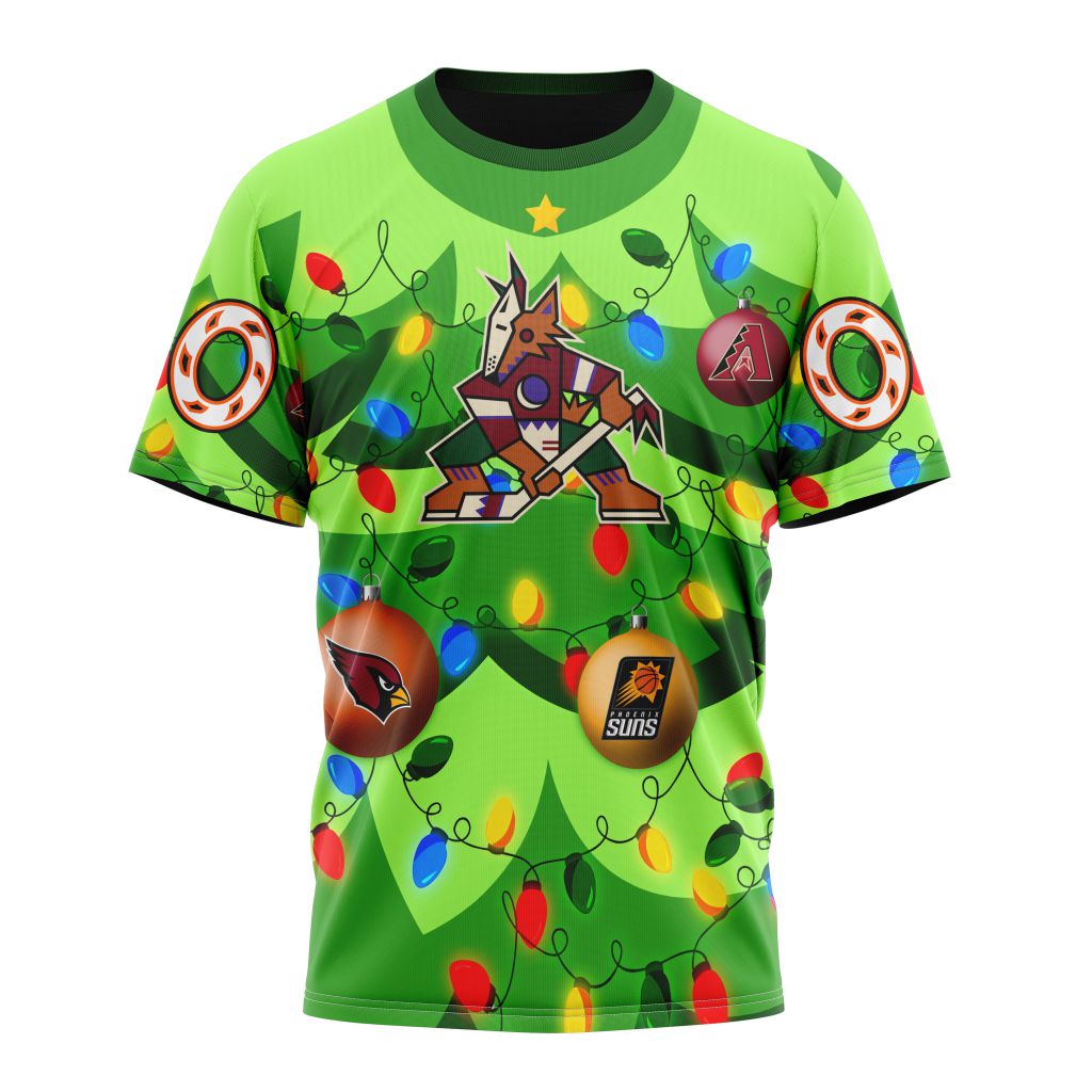 Arizona Coyotes Specialized Unisex Kits With Unisex Kits With Christmass Tree Color And City's Sport Teams Personalized Name And Number T-Shirt Oregontrailrvpk Shirt