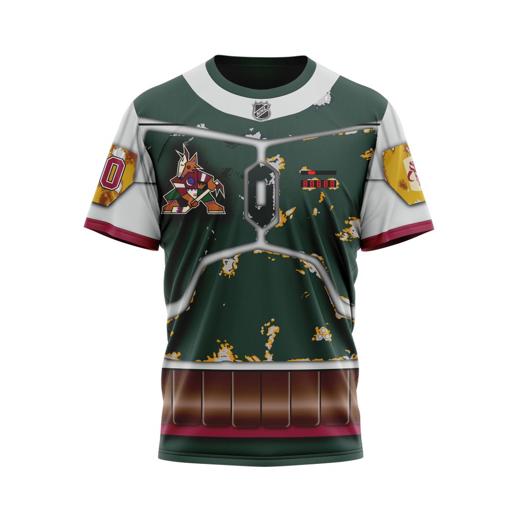 Arizona Coyotes X Boba Fett's Armor Specialized Design For Star Wars Fourth Of July Personalized Name And Number T-Shirt Oregontrailrvpk Shirt