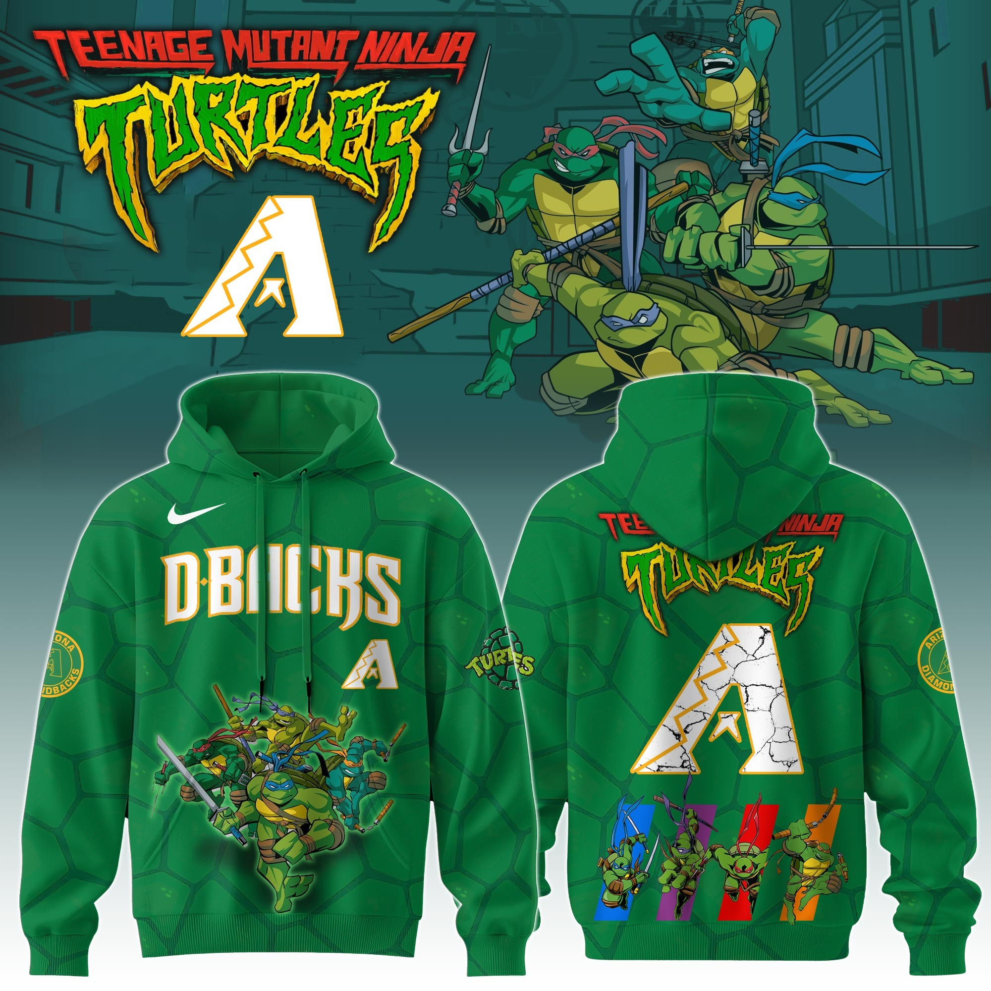 Arizona Diamondbacks MLB X Ninja Turtles Hoodie Baseball Ninja Turtles Lovers