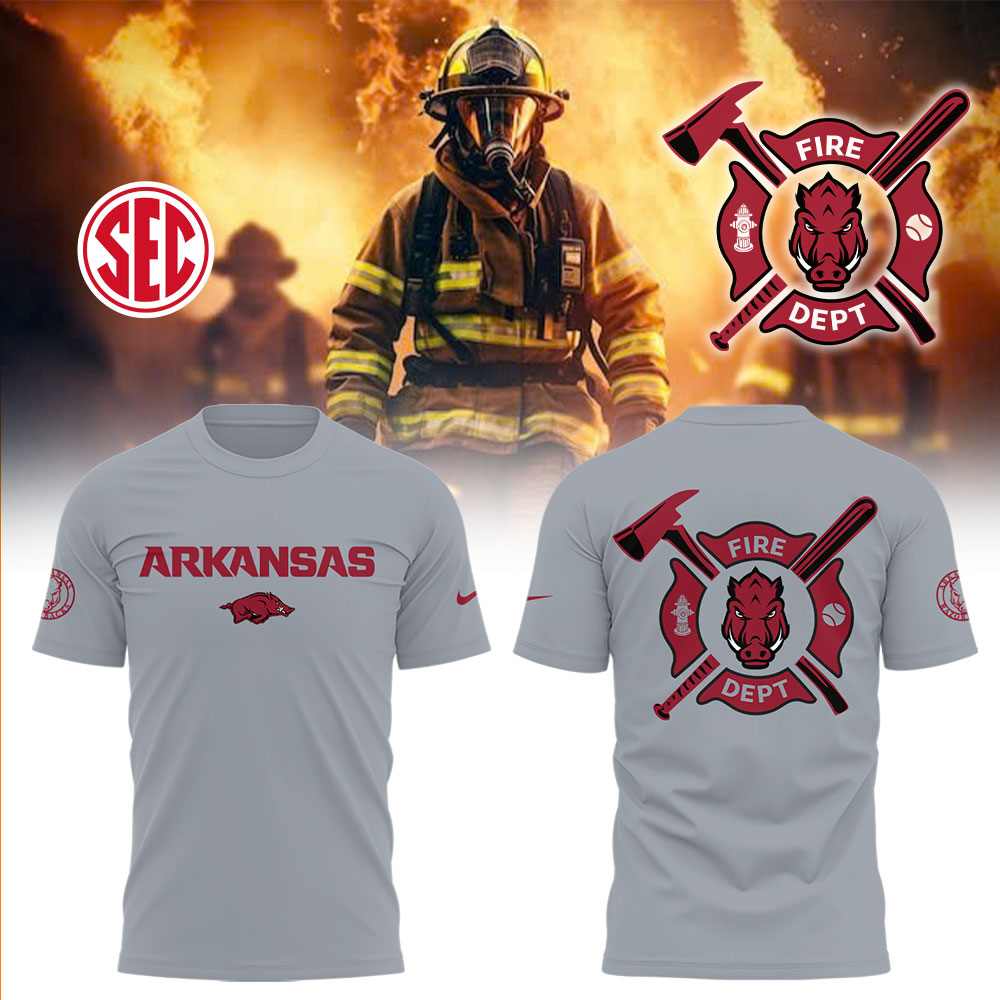 Arkansas Baseball x Firefighter Appreciation Night T-Shirt Baseball Coach Gift Ideas Oregontrailrvpk Shirt