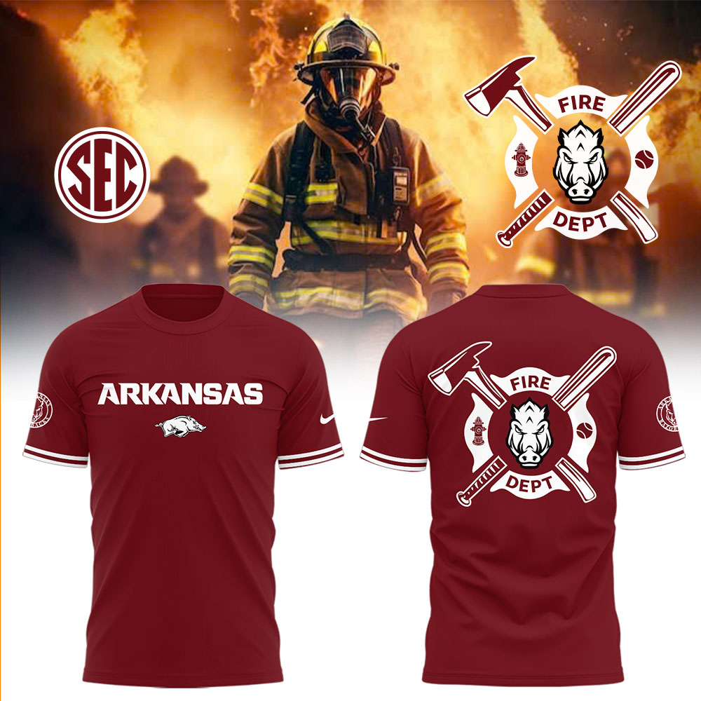 Arkansas Baseball x Firefighter Appreciation Night T-Shirt Gift Ideas For Baseball Players Oregontrailrvpk Shirt
