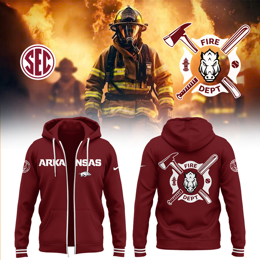 Arkansas Baseball x Firefighter Appreciation Night Zip Hoodie Baseball Coach Gift Ideas