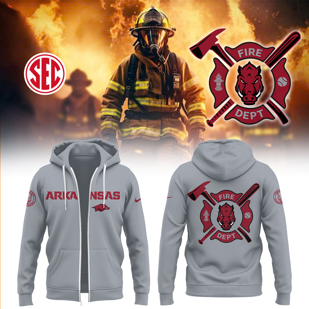 Arkansas Baseball x Firefighter Appreciation Night Zip Hoodie Baseball Mom Gifts