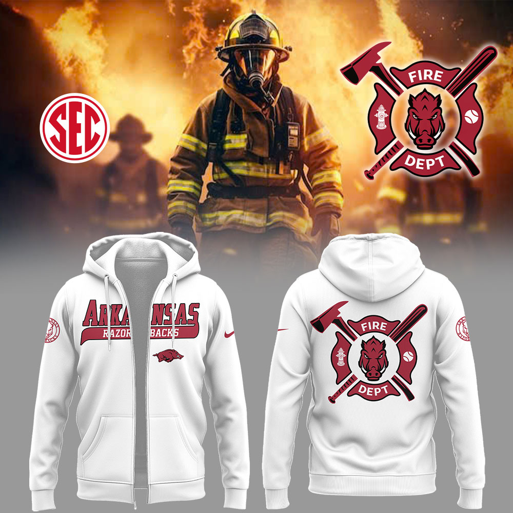 Arkansas Baseball x Firefighter Appreciation Night Zip Hoodie Gift For Baseball Lover