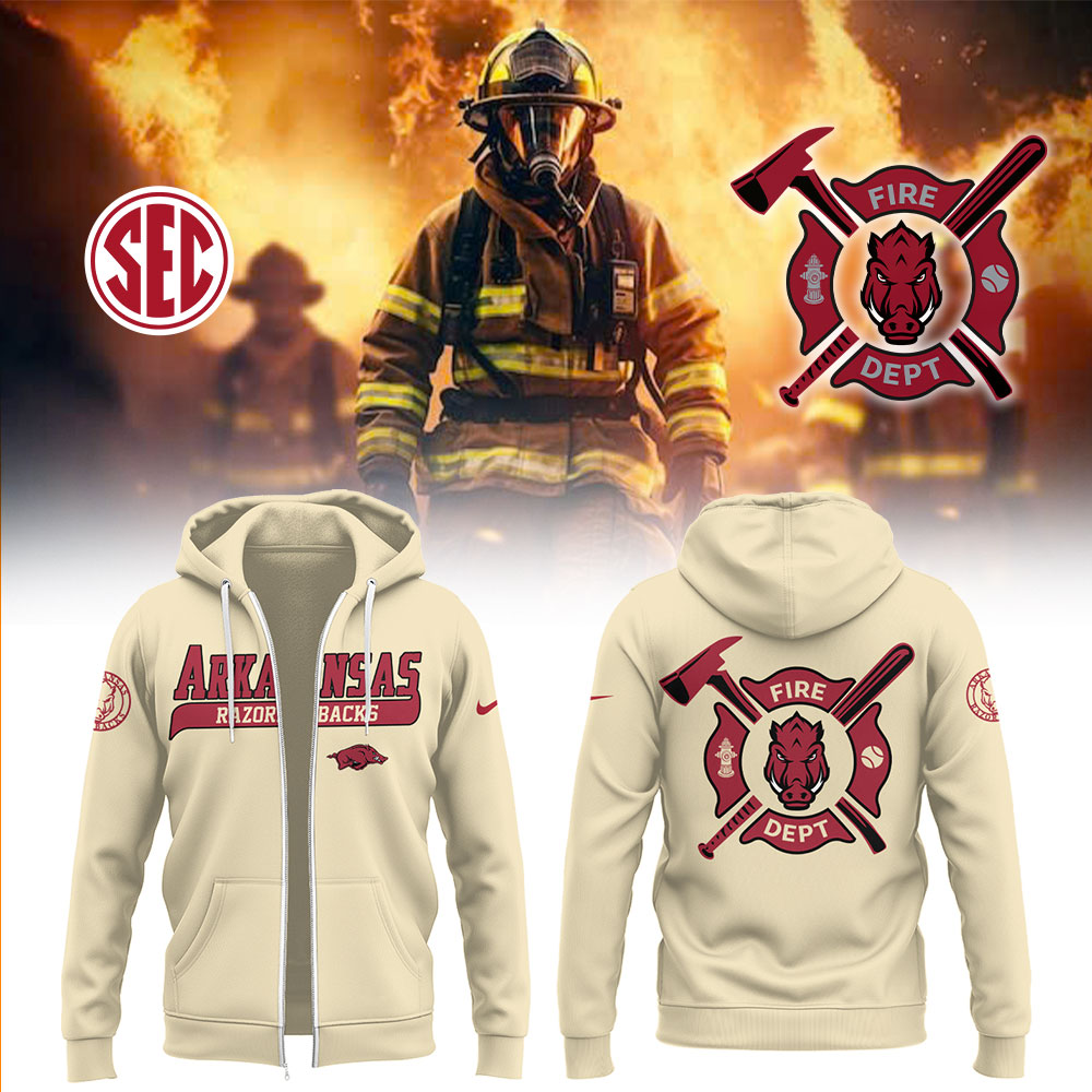 Arkansas Baseball x Firefighter Appreciation Night Zip Hoodie Unique Baseball Gifts