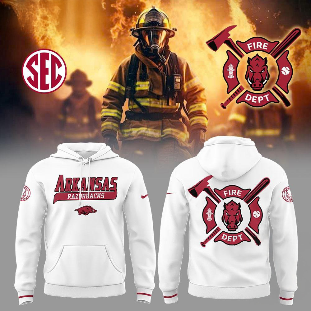 Arkansas Razorback x Firefighter Appreciation Night White Hoodie Best