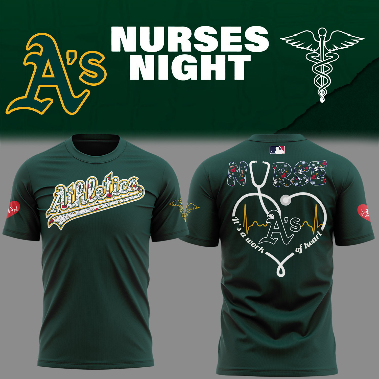 Athletics Baseball Nurses Night Green T-Shirt For Baseball Players Gift For Baseball Lover Oregontrailrvpk Shirt