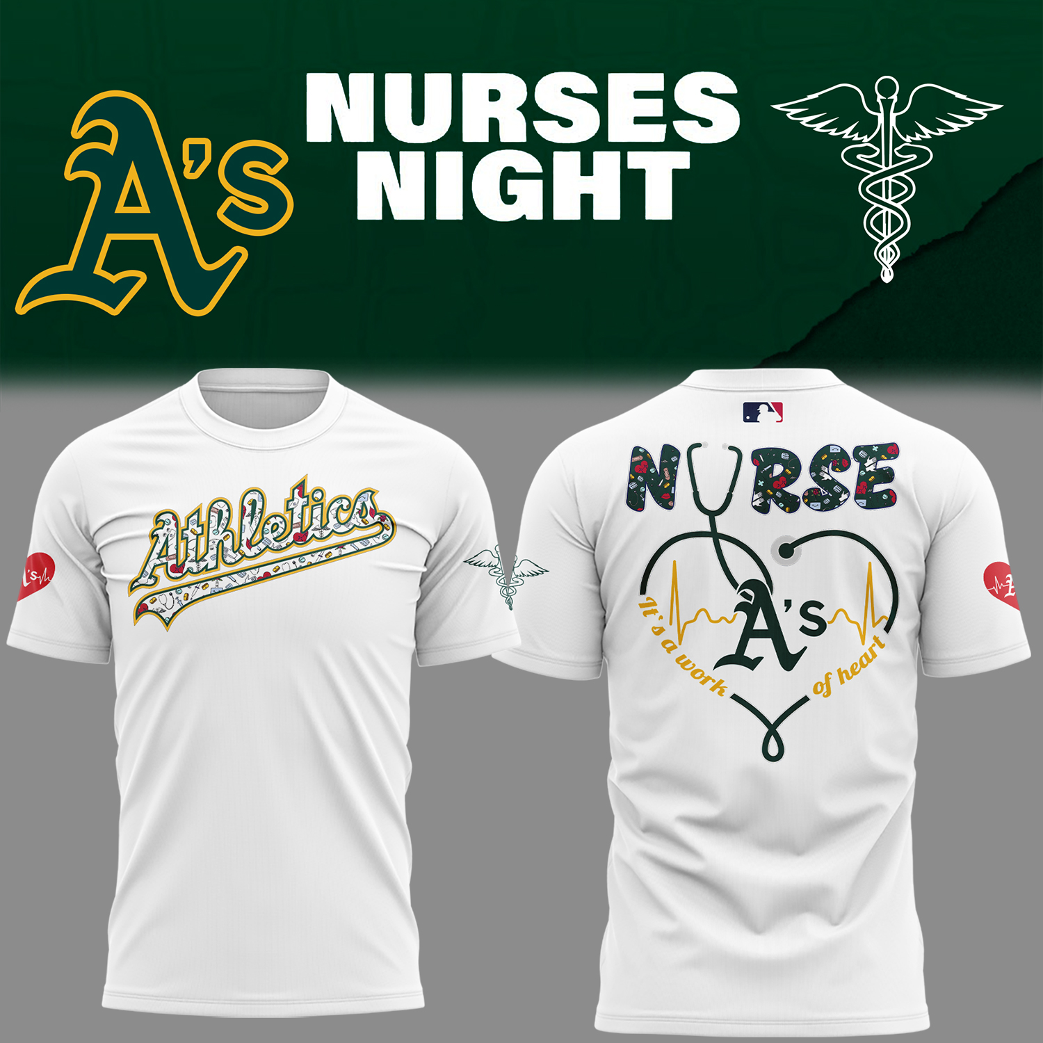 Athletics Baseball Nurses Night White T-Shirt For Baseball Players Baseball Oregontrailrvpk Shirt