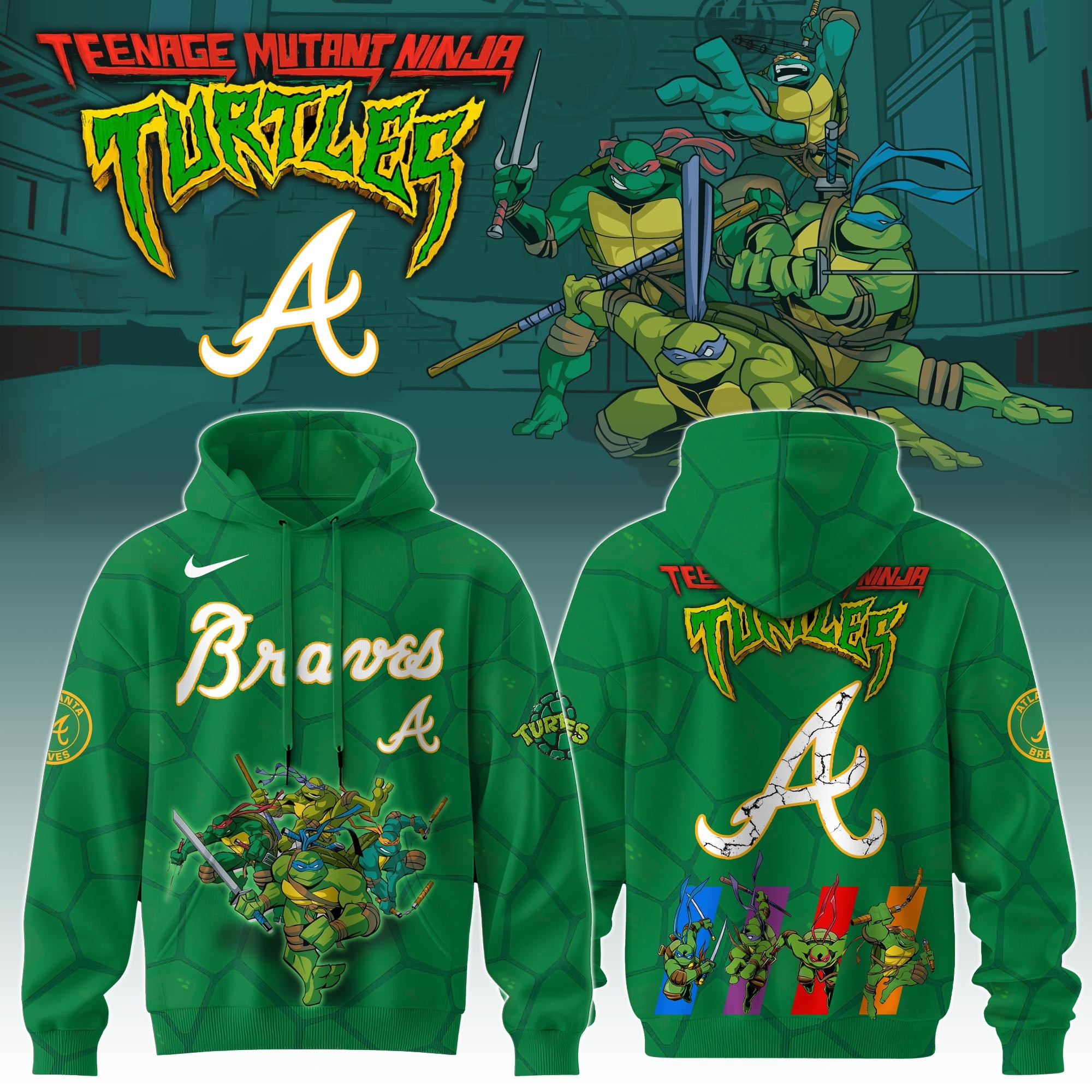 Atlanta Braves MLB X Ninja Turtles Hoodie Baseball Ninja Turtles LoversFor Him