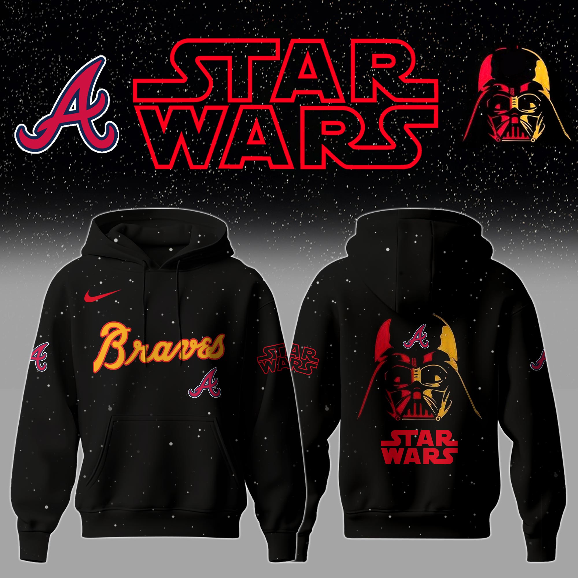 Atlanta Braves x Stars Wars Night Hoodie Baseball Coach Gift Ideas