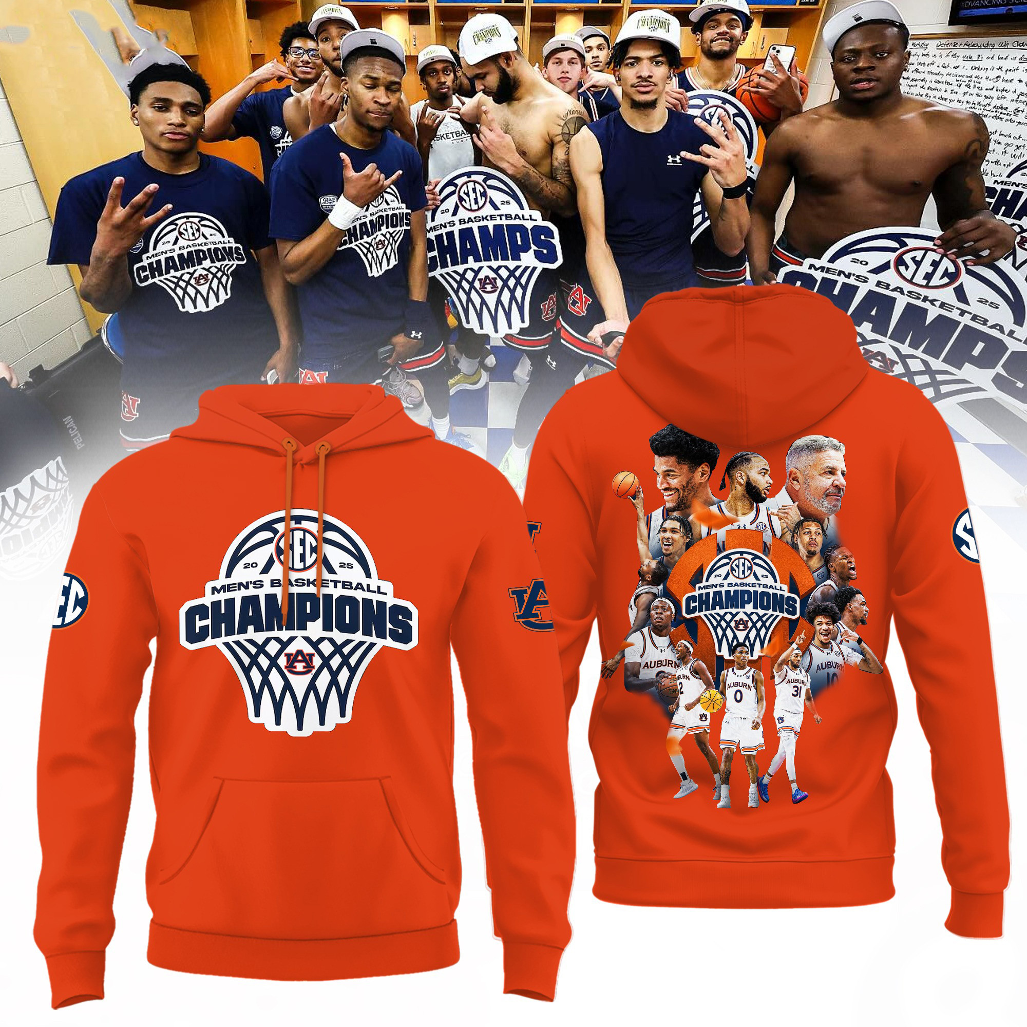 Auburn Tigers 2025 SEC Champions Hoodie Men's Basketball Championship Merch