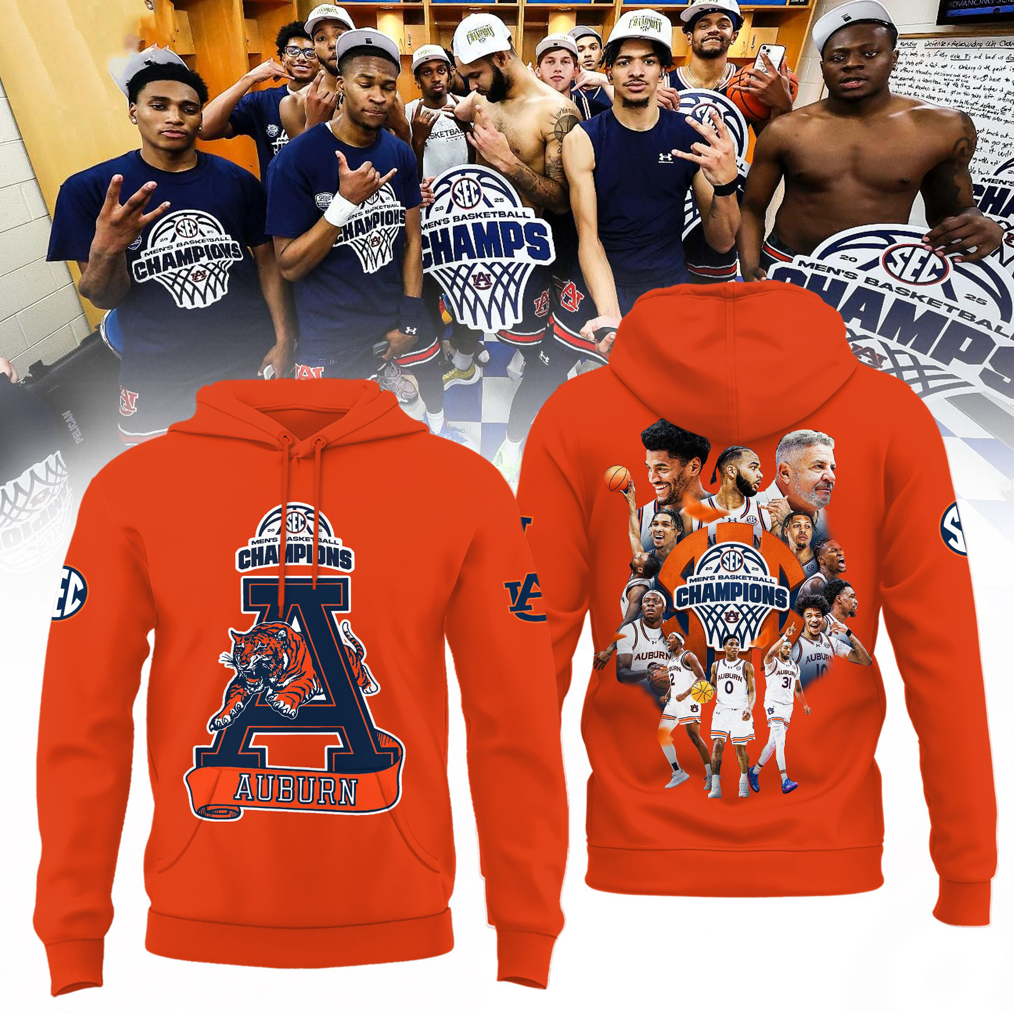 Auburn Tigers 2025 SEC Champions Hoodie Men's Basketball Championship Merch Best