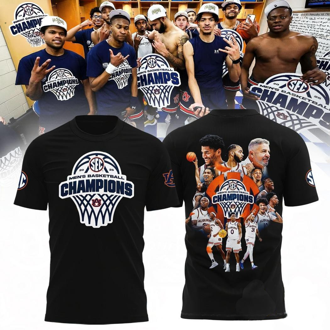 Auburn Tigers 2025 SEC Mens Basketball Regular Season Champions 3D T-Shirt Oregontrailrvpk Shirt