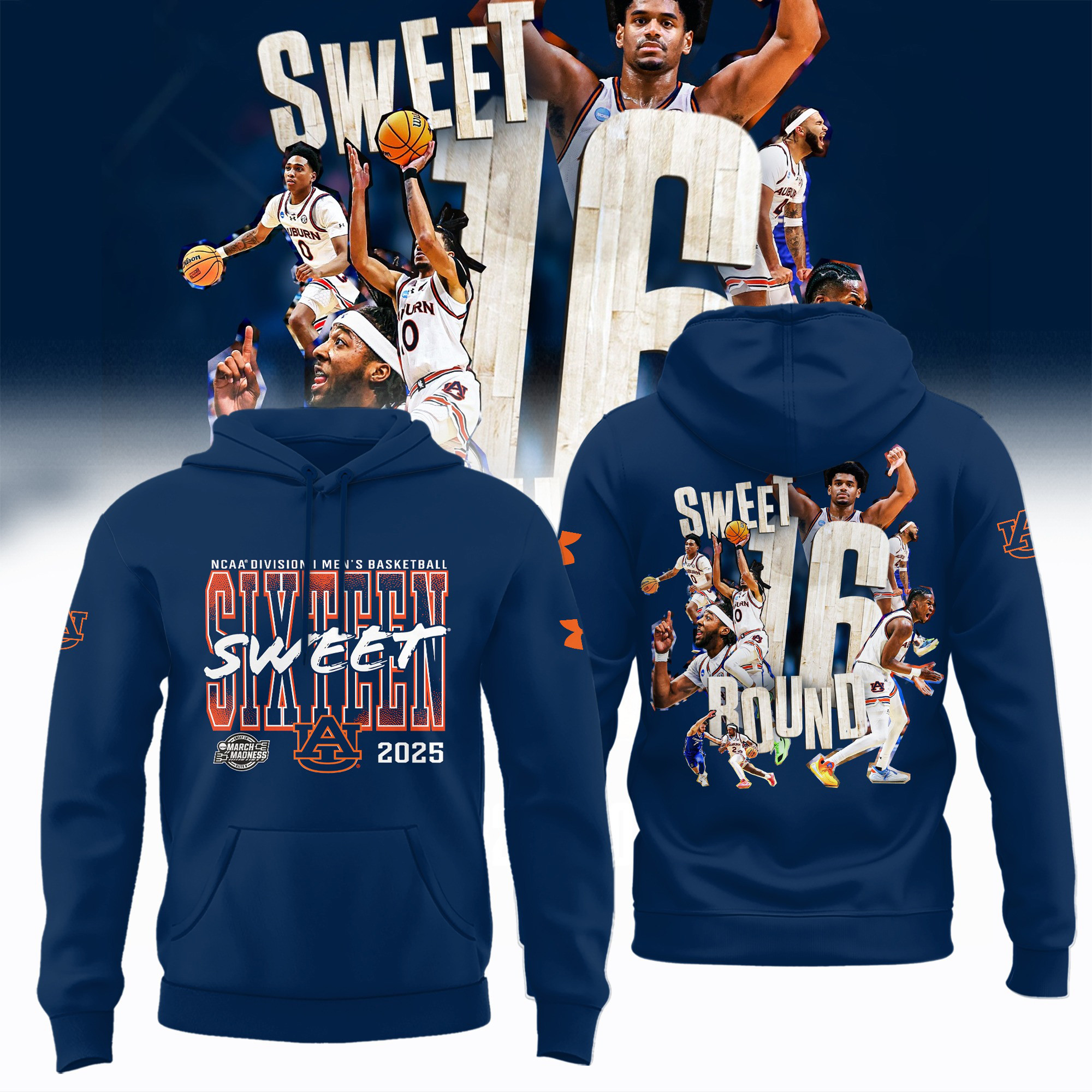 Auburn Tigers NCAA Men's Basketball March Madness Sweet 16 Hoodie 2025 Merchandise