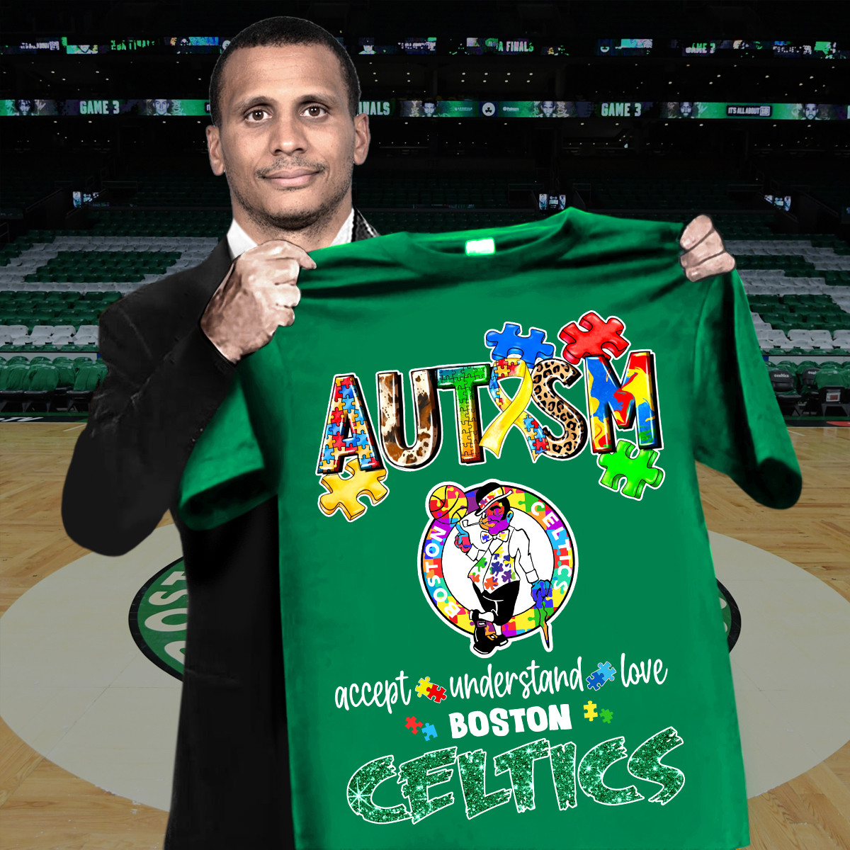 Autism Accept Understand Love Boston Celtics T-Shirt Best Gifts For Basketball Lovers Oregontrailrvpk Shirt