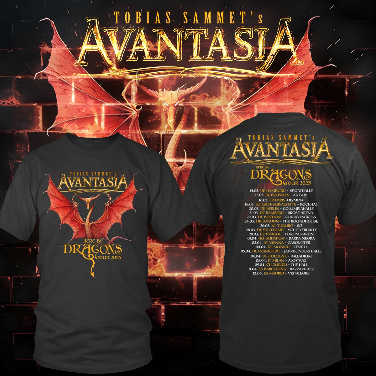Avantasia Here Be Dragons Tour 2025 T-Shirt Oregontrailrvpk Shirt
