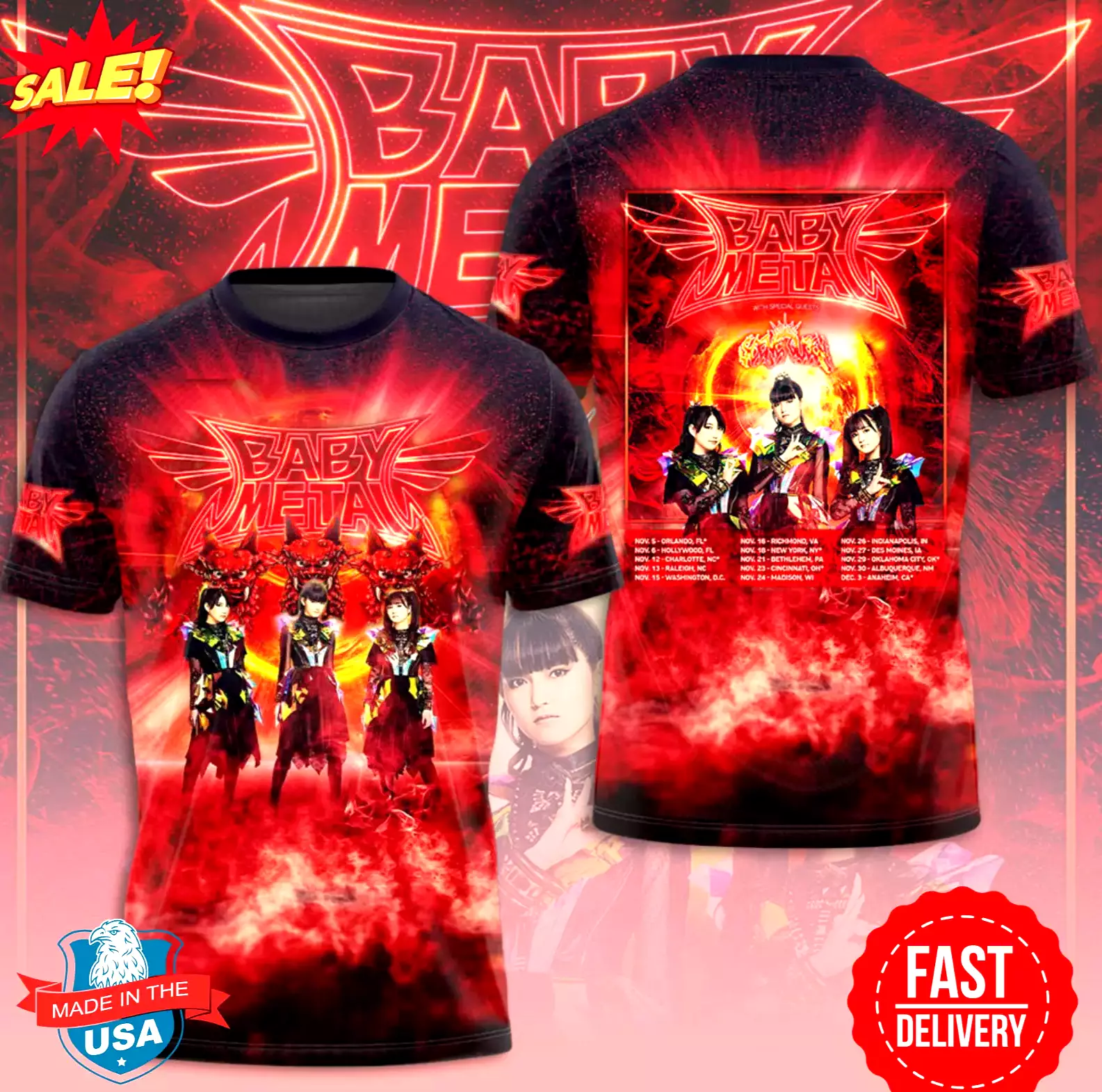 Babymetal Tour Date List 3D Shirt Oregontrailrvpk Shirt