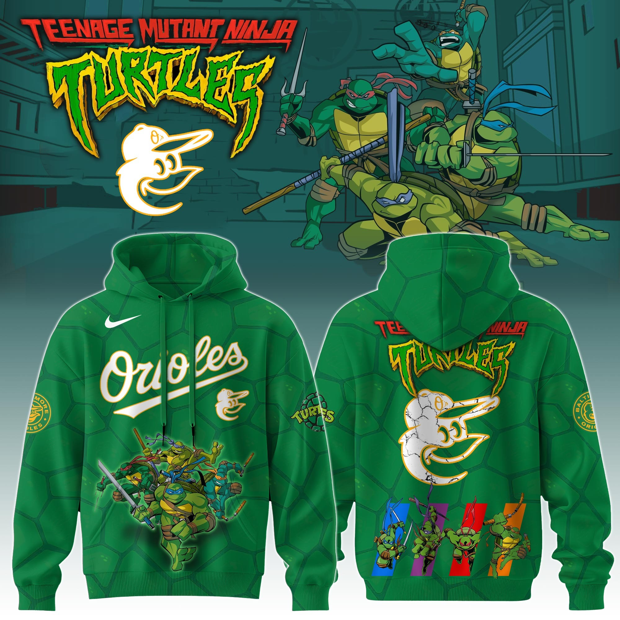 Baltimore Orioles MLB X Ninja Turtles Hoodie Baseball Ninja Turtles Lovers