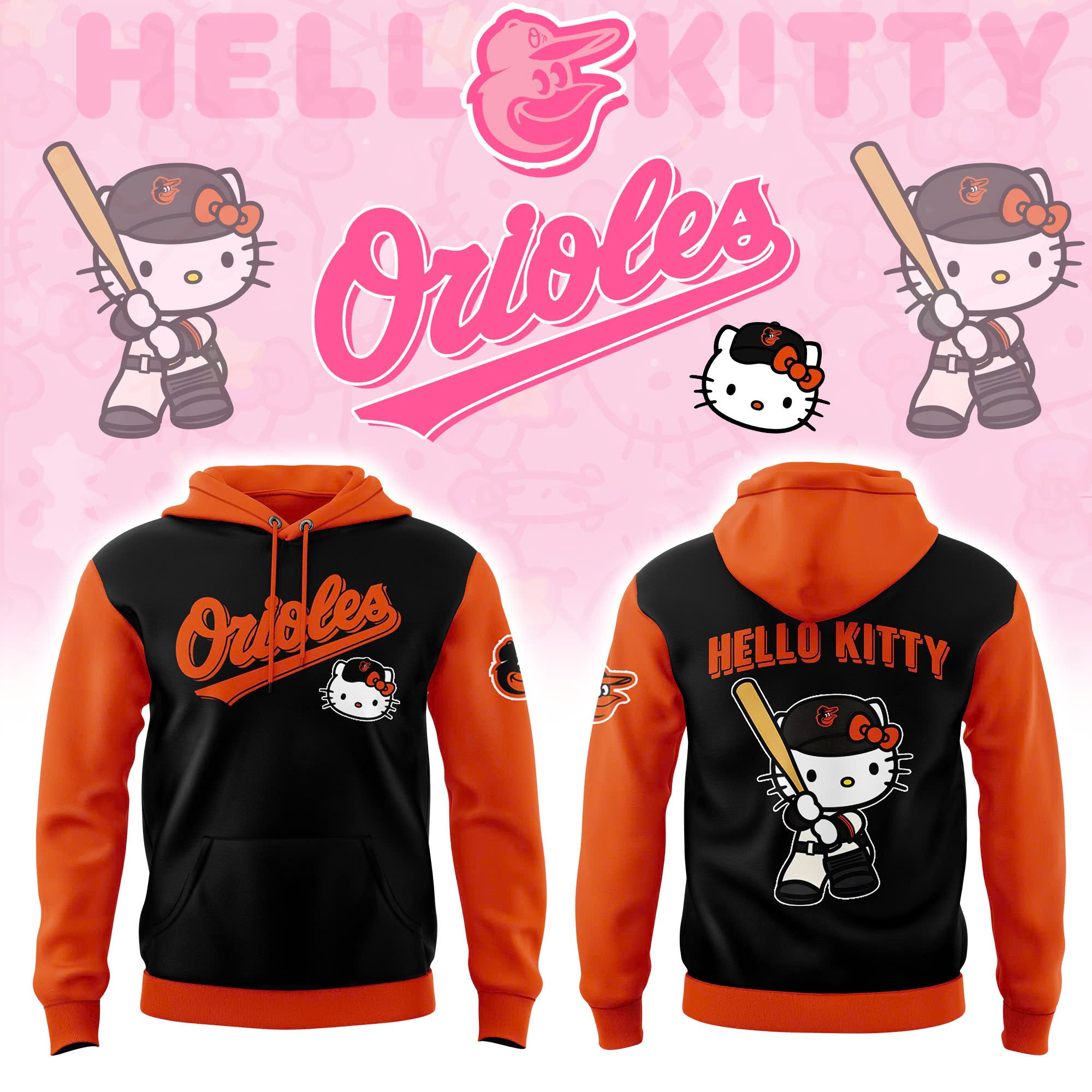 Baltimore Orioles x Hello Kitty Black Hoodie Best