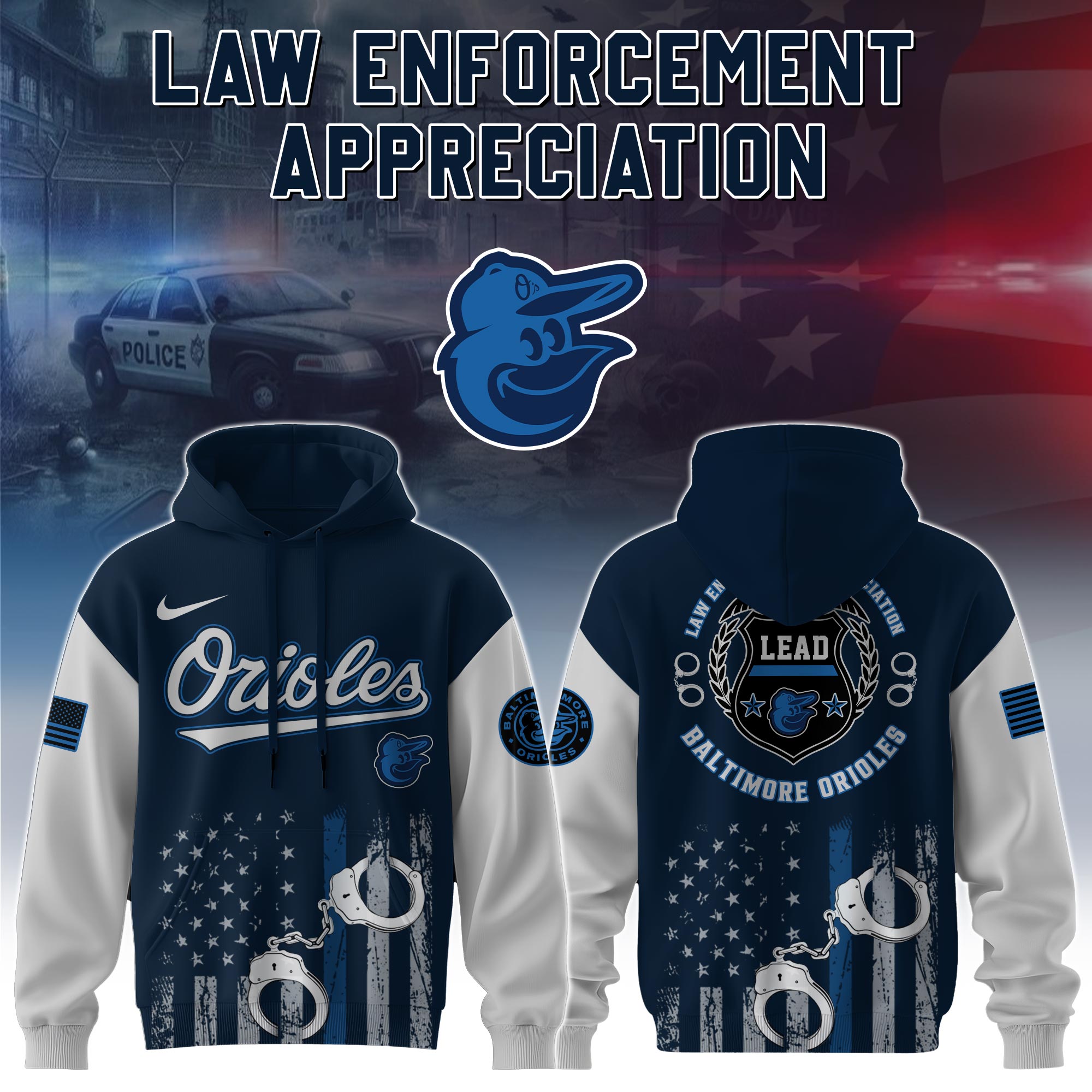 Baltimore Orioles x Law Enforcement Appreciation Day Hoodie Baseball Coach Gift Ideas