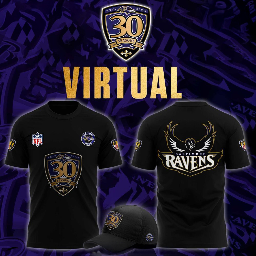 Baltimore Ravens 30th Season Virtual T-Shirt Best Gifts For Football Fans Oregontrailrvpk Shirt