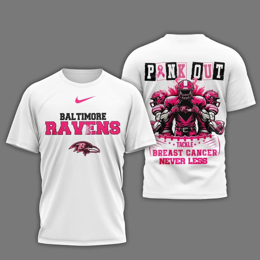 Baltimore Ravens Football Pink Out Tackle Breast Cancer T-Shirt Football Oregontrailrvpk Shirt