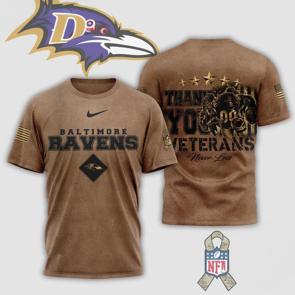Baltimore Ravens Thank You Veterans Never Less T-Shirt Best Gifts For Football Fans Oregontrailrvpk Shirt