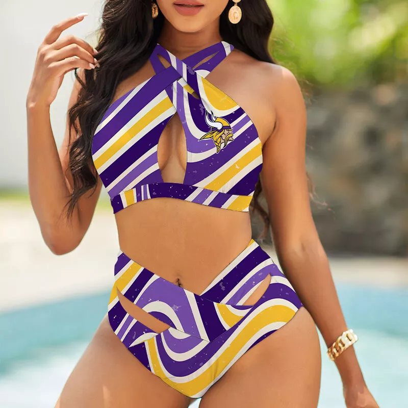 Baltimore Ravens Womens 2Pcs Bikini Swimsuit Criss Cross Cutout Bathing Suit St2194