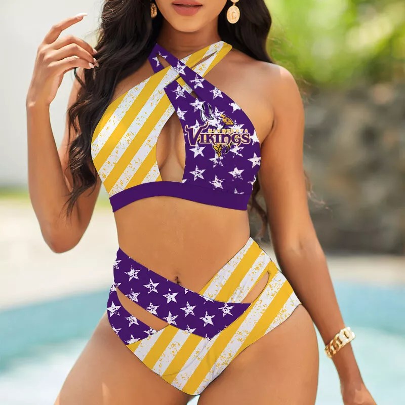 Baltimore Ravens Womens 2Pcs Bikini Swimsuit Criss Cross Cutout Bathing Suit St3587