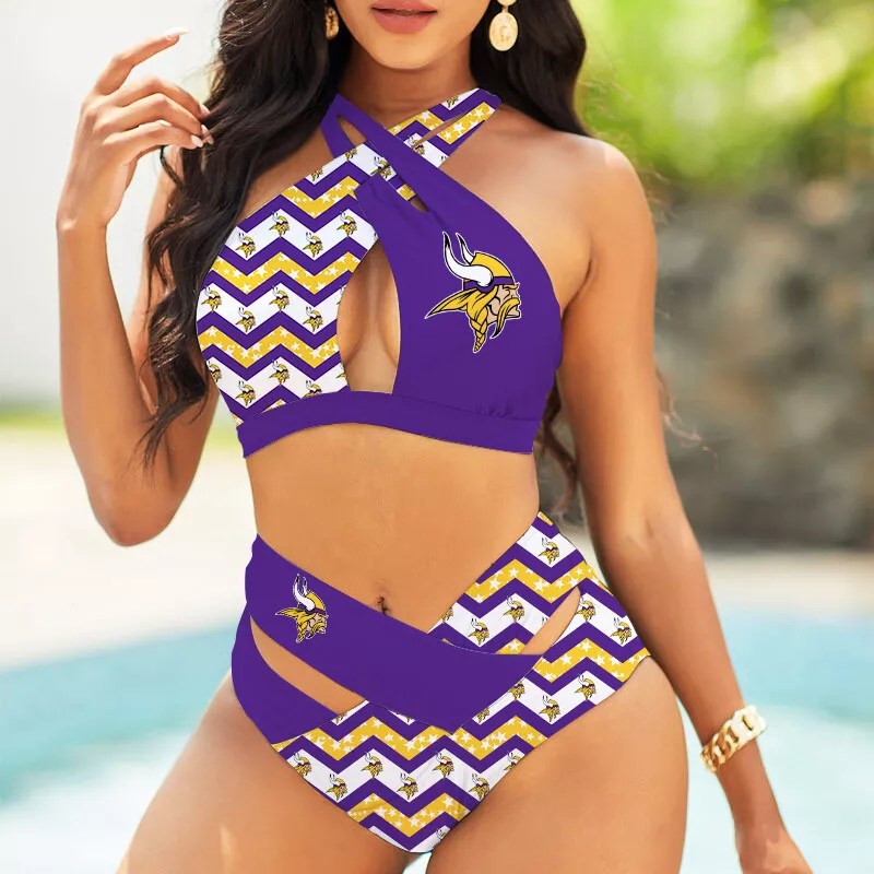 Baltimore Ravens Womens 2Pcs Bikini Swimsuit Criss Cross Cutout Bathing Suit St5934