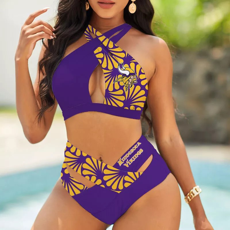 Baltimore Ravens Womens 2Pcs Bikini Swimsuit Criss Cross Cutout Bathing Suit St6148