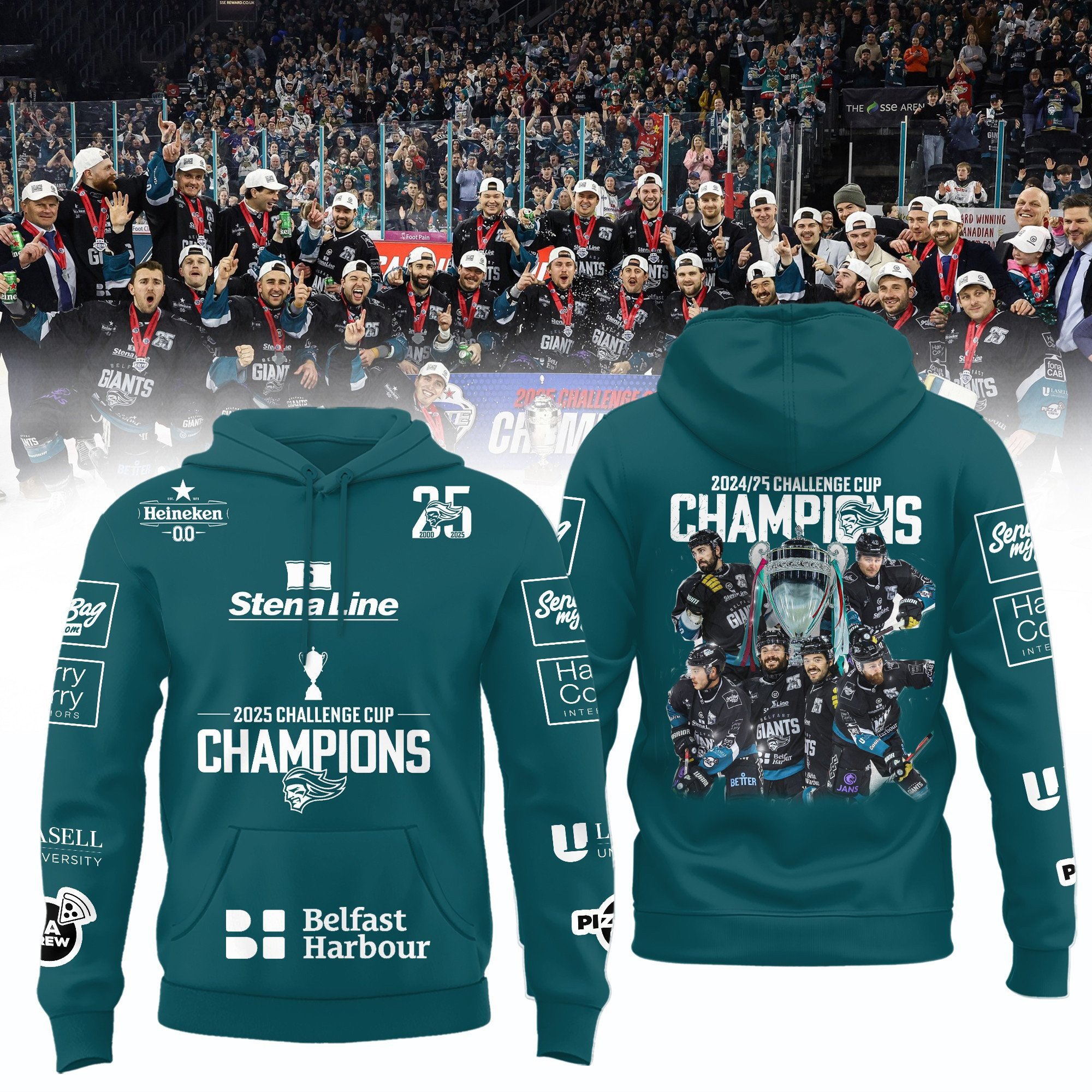 Belfast Giants 2025 Challenge Cup Champions Hoodie Gift Ideas For Hockey Lovers