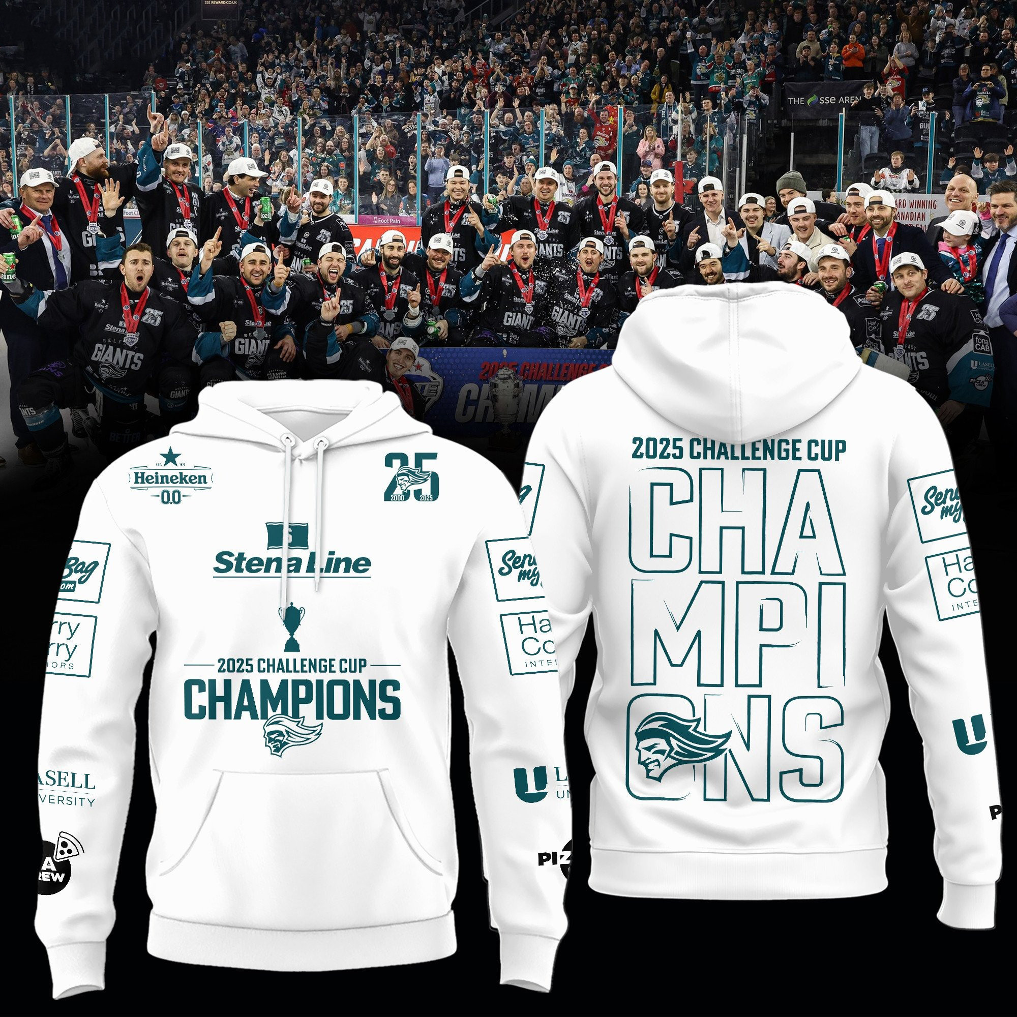 Belfast Giants 2025 Challenge Cup Champions Hoodie Good Gifts For Hockey Fans