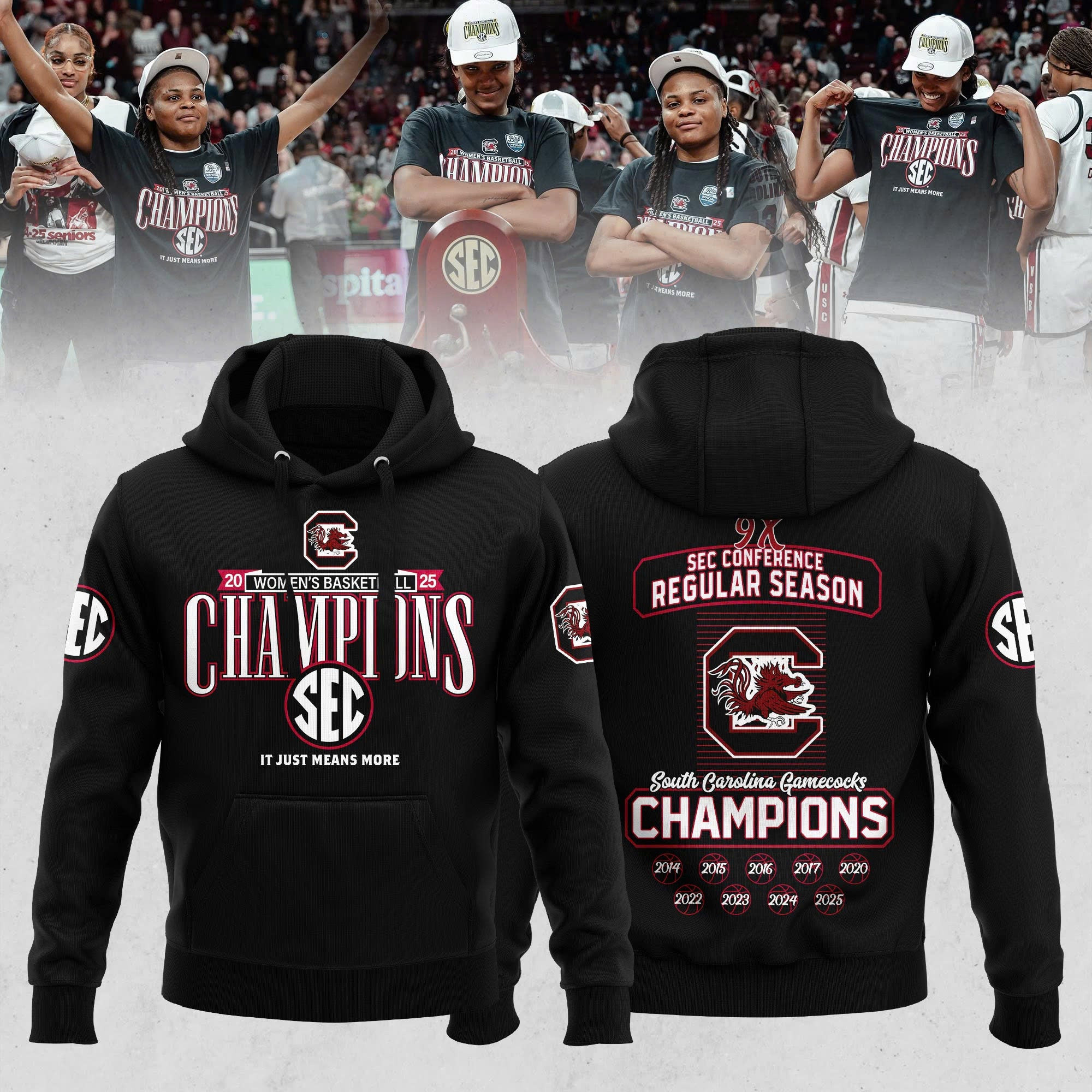 Black South Carolina Gamecocks Hoodie 2025 SEC Women's Basketball Football