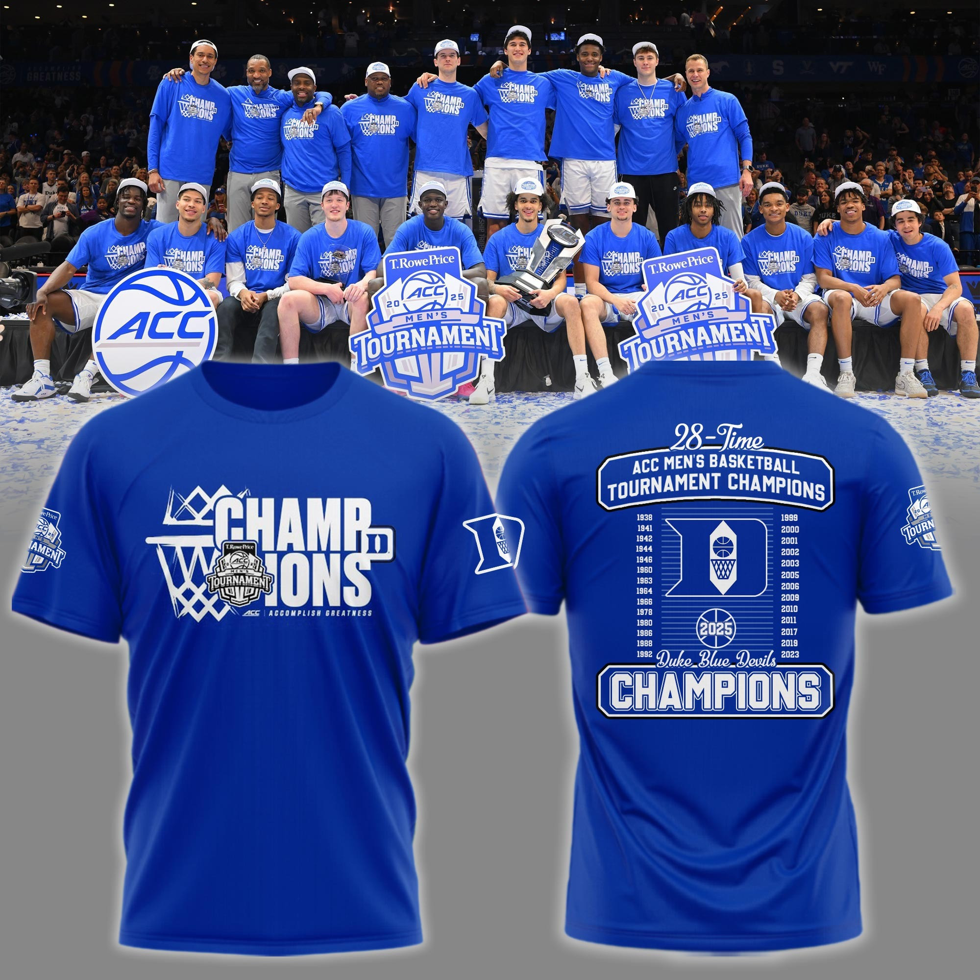 Blue Devils Duke ACC Championship Shirt 2025 28 Time Men's Basketball Tournament Champions Oregontrailrvpk Shirt