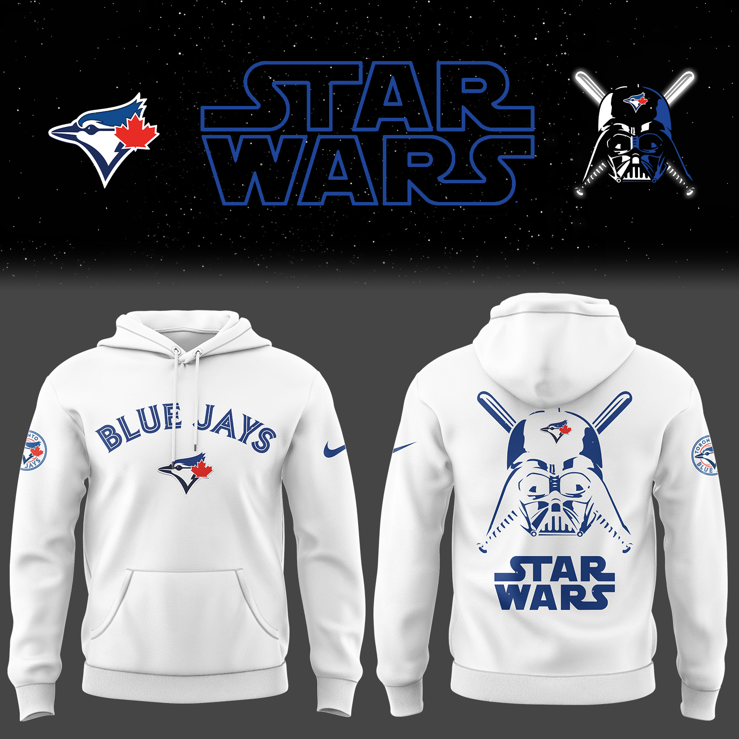 Blue Jays Baseball 2025 Blue Jays x Star Wars White Hoodie Baseball Coach Gift Ideas
