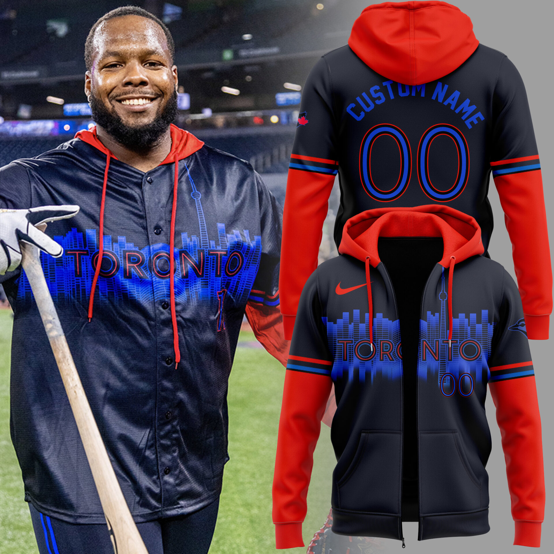 Blue Jays City Connect Custom Zip Hoodie Baseball
