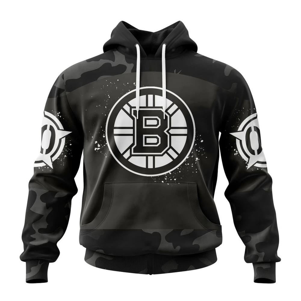 Boston Bruins Special Black Camo Design For Veterans Day All Over Print Hoodie Style 52866