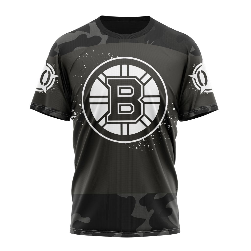 Boston Bruins Special Black Camo Design For Veterans Day Personalized Name And Number T-Shirt Oregontrailrvpk Shirt