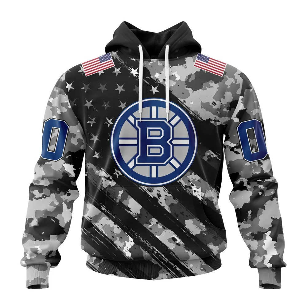 Boston Bruins Special Camo Military Design All Over Print Hoodie Style 89116