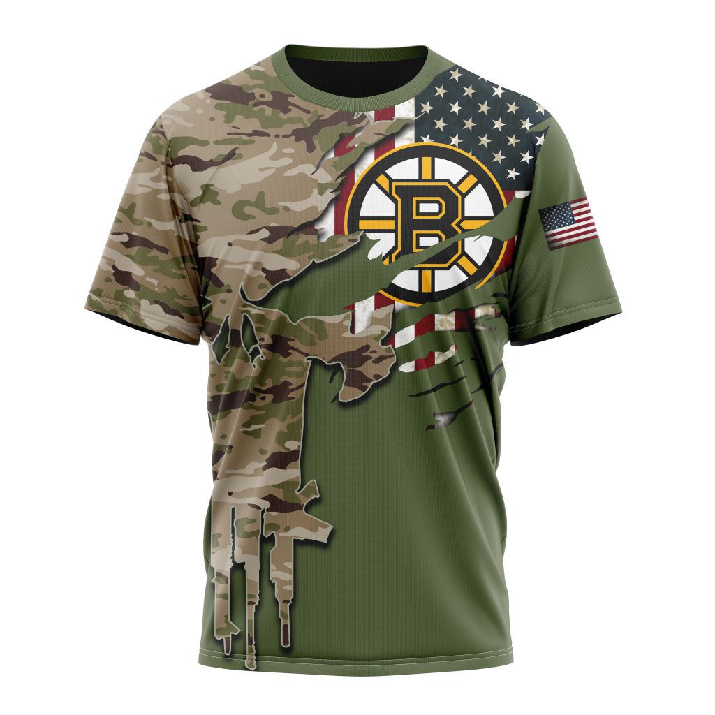 Boston Bruins Special Camo Skull Design Personalized Name And Number T-Shirt Oregontrailrvpk Shirt