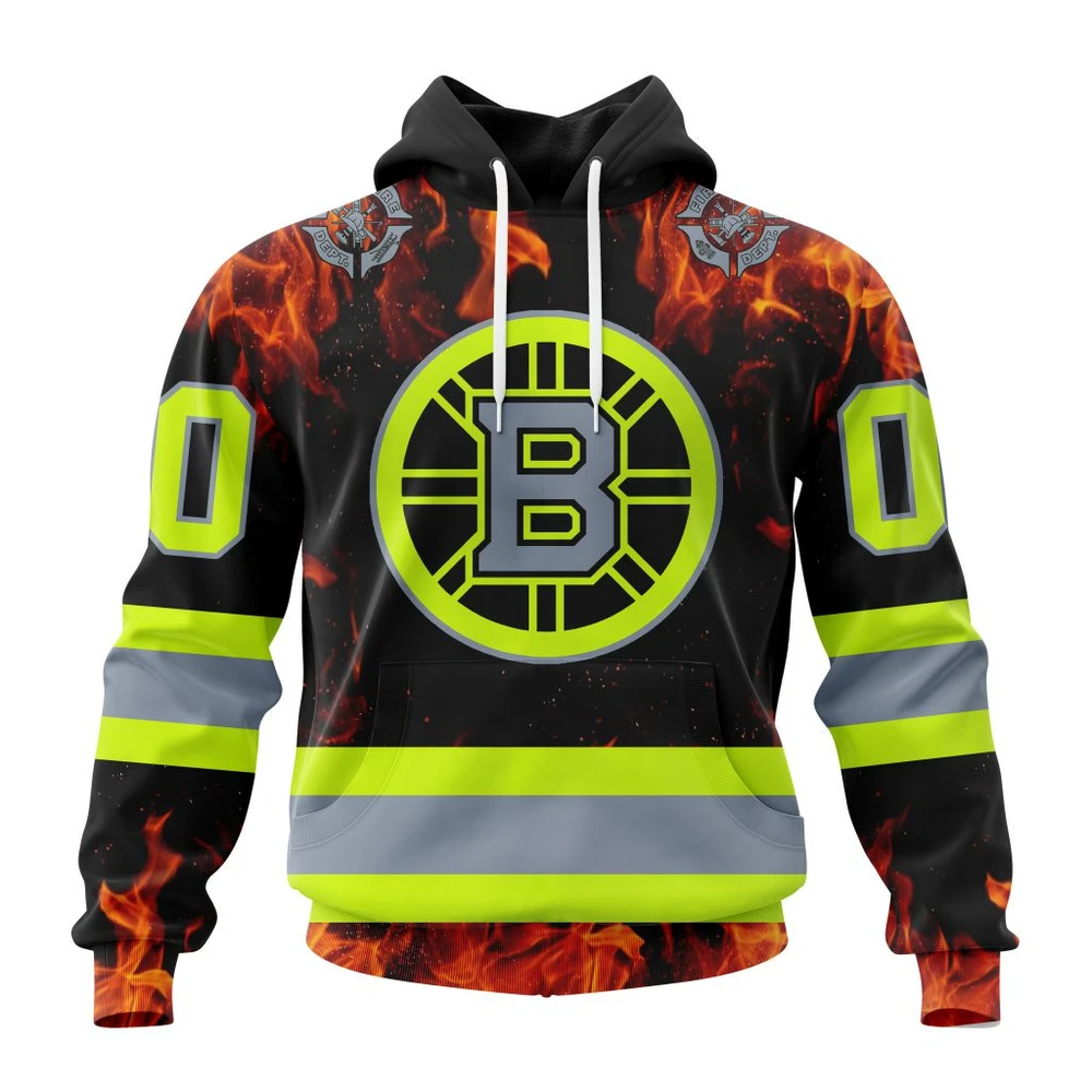 Boston Bruins Special Design Honoring Firefighters All Over Print Hoodie Style 79390