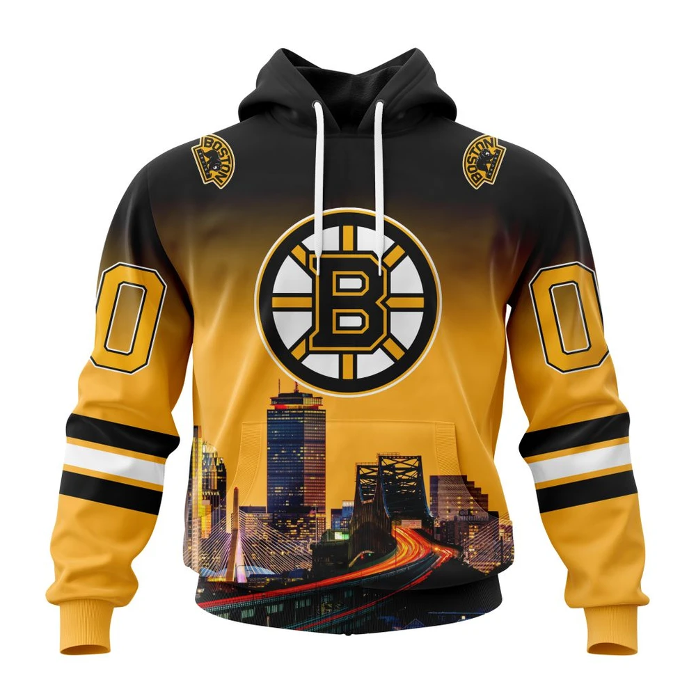 Boston Bruins Special Design With Cityscape All Over Print Hoodie Style 81999