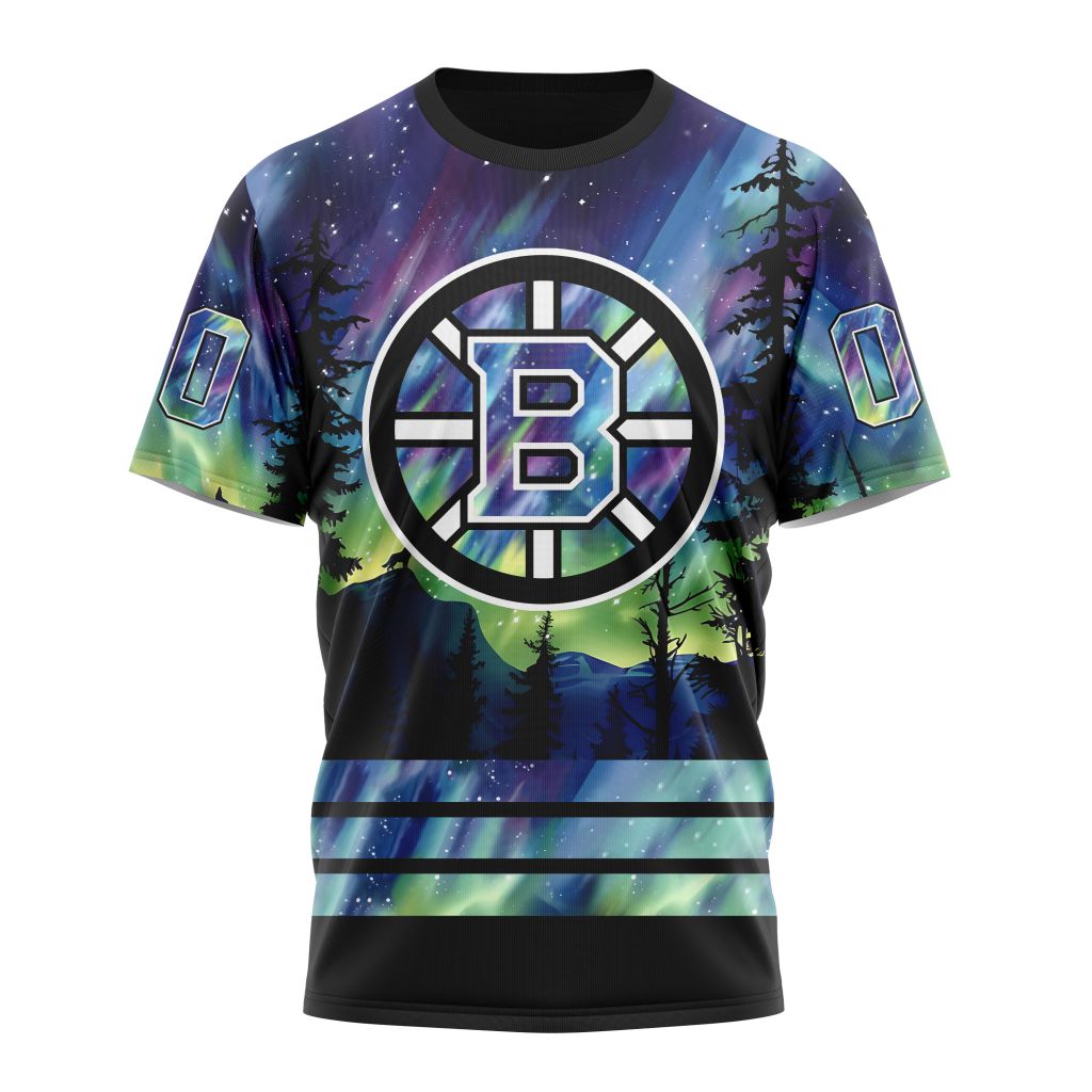 Boston Bruins Special Design With Northern Lights 01 Personalized Name And Number T-Shirt Oregontrailrvpk Shirt