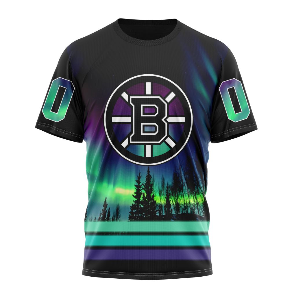 Boston Bruins Special Design With Northern Lights Personalized Name And Number T-Shirt Oregontrailrvpk Shirt