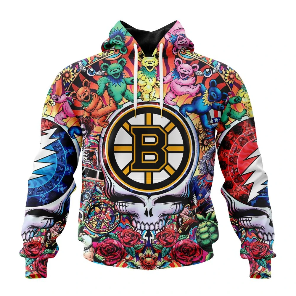 Boston Bruins Special Grateful Dead Design All Over Print Hoodie Style 16753