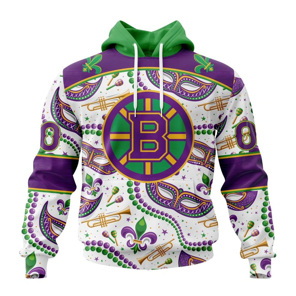 Boston Bruins Special Mardi Gras Design All Over Print Hoodie Style 67956